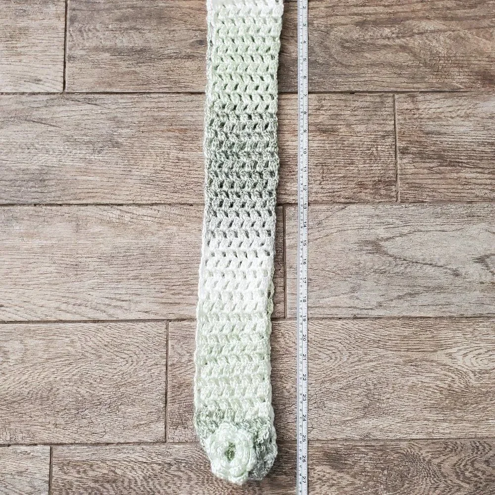 BOGO Scarf Sale - Hand Crafted ombre green and white with flowers crochet scarf